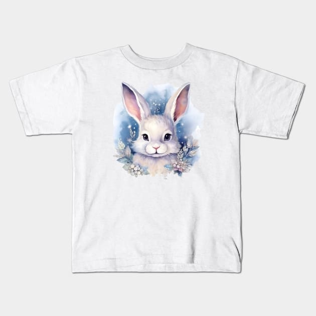 Bunny Christmas floral watercolor Kids T-Shirt by beangeerie